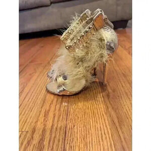 Cape Robbin Women's Heels Rose Gold Feathers Bead Accents  Size 7.5 Fancy Party